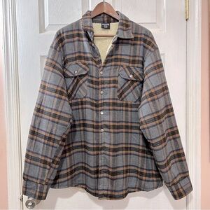 Mountain Expeditions Shacket Sherpa Lined Snap Front Plaid Brown Gray Size XXL
